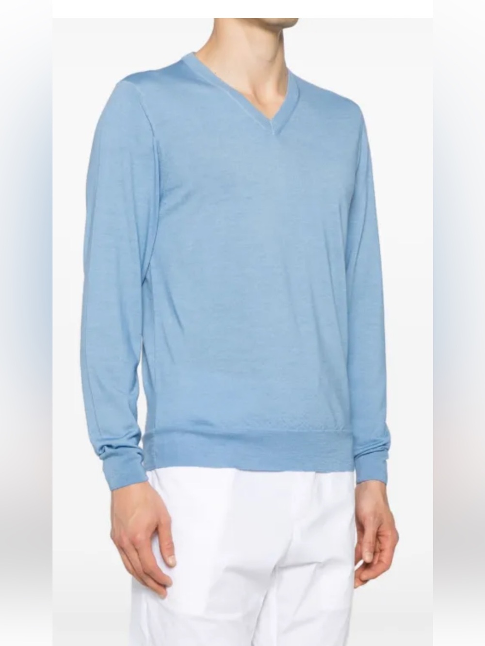 Banana Republic Men's Sky Blue V-Neck Sweater fine Merino Wool M